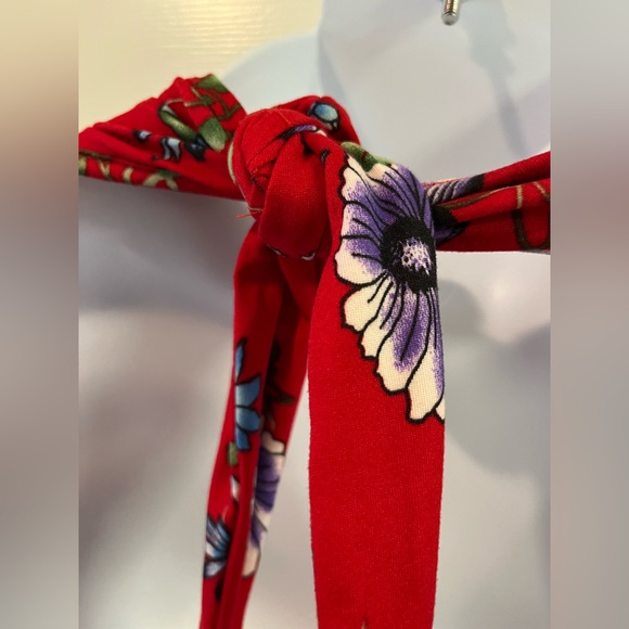 Red Floral Print Halter Maxi Dress - Picture 9 of 11